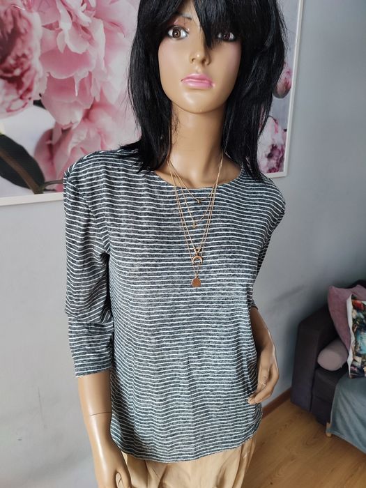 Szara bluzka w białe paski dłuższy tył LEN Esprit rozm S