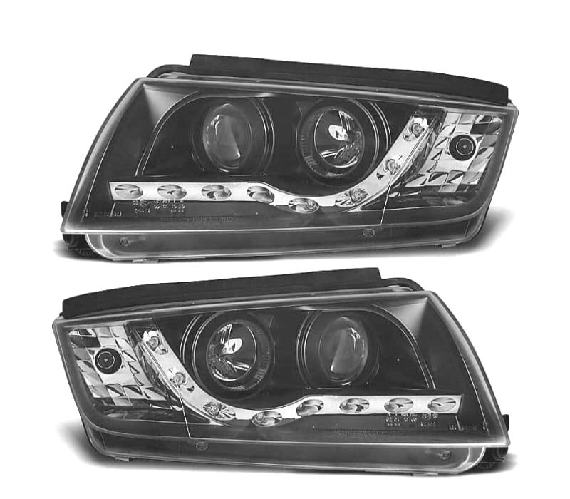 FARÓIS COM LUZ DIURNA LED SKODA FABIA 99-07 FUNDO PRETO