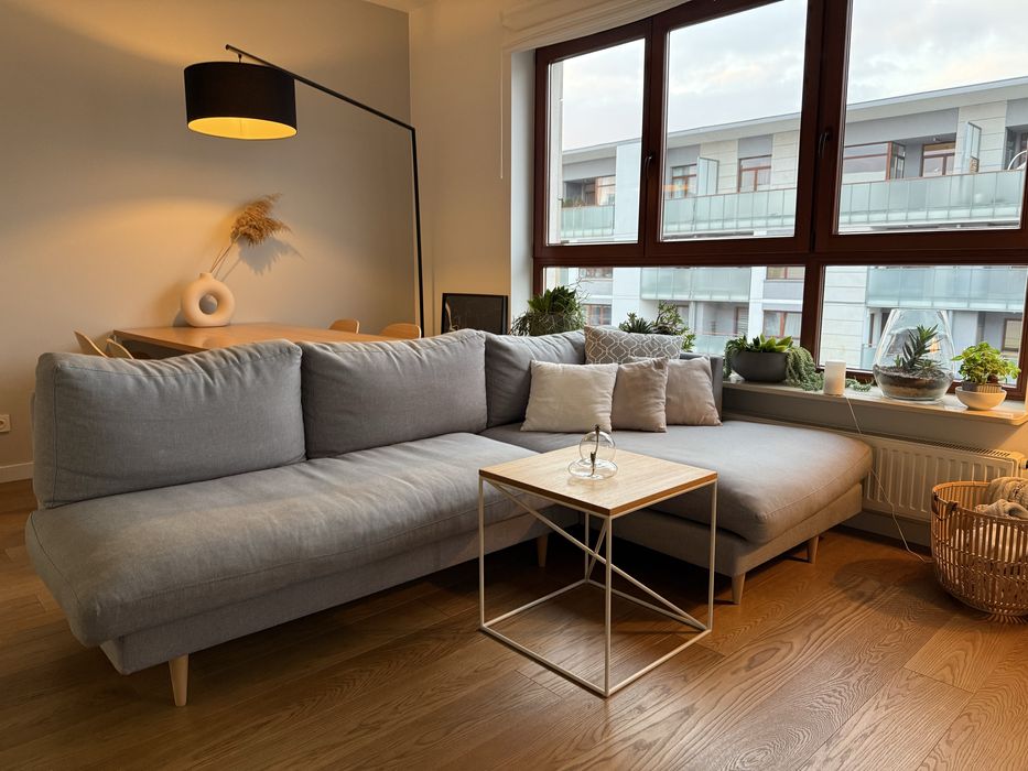 Kanapa z szezlongiem, sofa, jasnoszary, polska marka 250x150x190