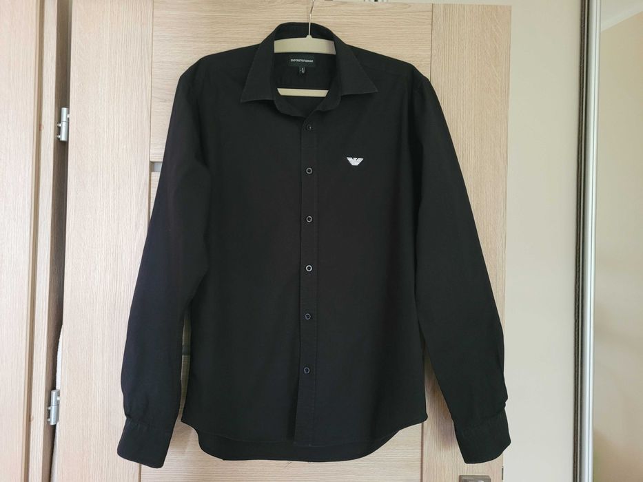Koszula męska gładka czarna Emporio Armani , długi rękaw - rozm. L - super stan