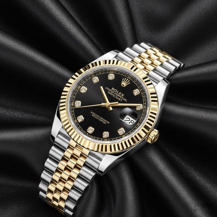 Zegarek Rolex Datejust 41 czarna tarcza z diamentowymi indeksami