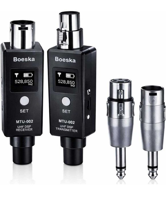 UHF бездротовий XLR адаптер передавач+приймач для мікрофона Boeska (MTU002) USB зарядка, 30 м дальність