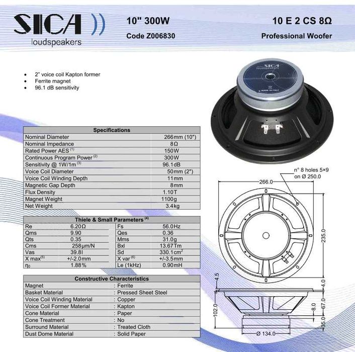 ALTIFALANTES 10"- PREÇO PAR - 300 W Made In Italy