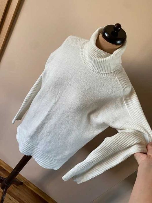 Calvin klein golf sweter komin bialy cieply m l 38 40 gruby ecru krem