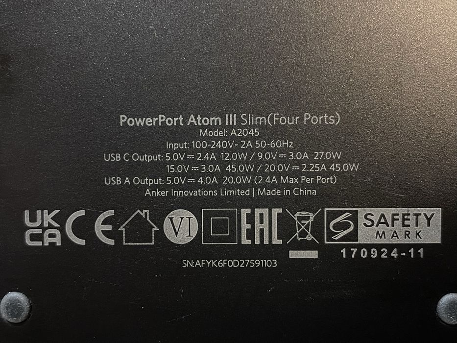 65W Anker 543 PowerPort Atom III Slim зарядка