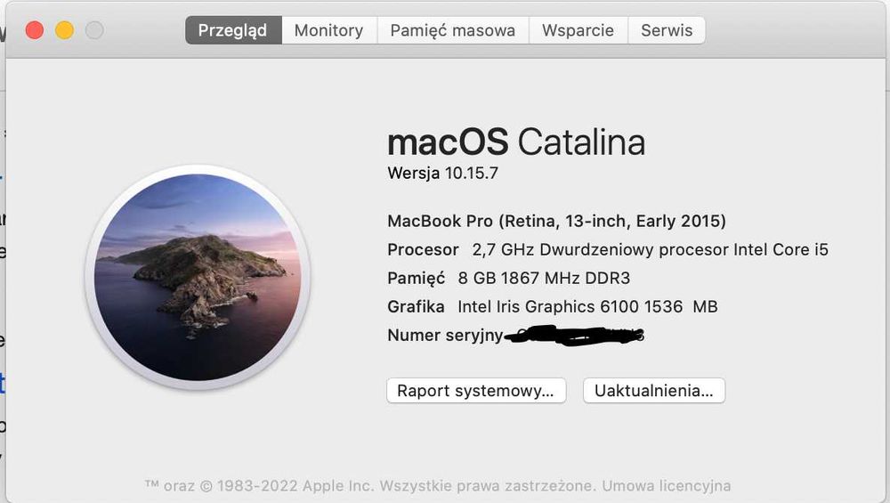 Macbook Pro Retina 13 early 2015 i5 2,7 Ghz 8 GB RAM dysk 128 GB