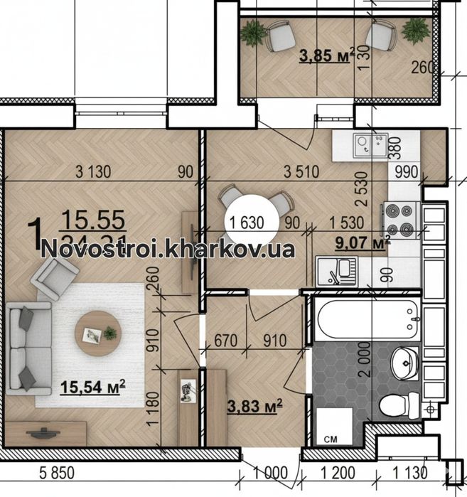 Квартира 1-комнатная Мира-3 Лучшая планировка и цена 35м2