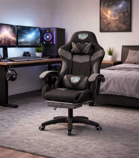 NOWY Fotel Gamingowy Z Masażem Tkanina Podnóżek Ergonomiczny Obrotowy Kubełkowy Regulowany Do Biurka Gracza Wygodny Oddychający Komfortowy + DOSTAWA24