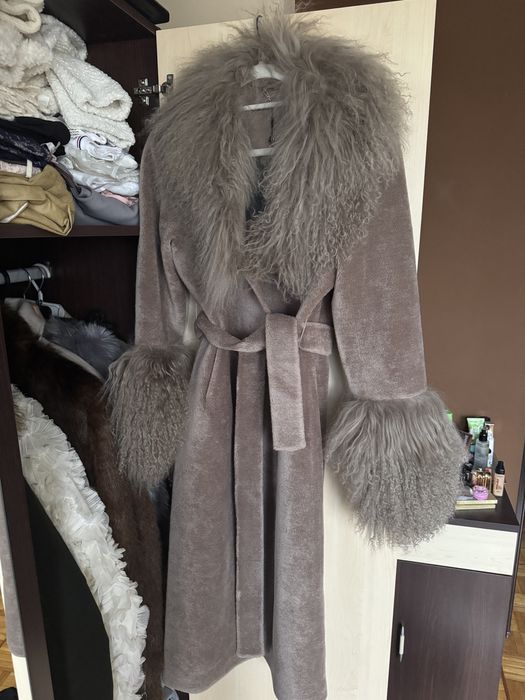 Ochnik 100% wełna nowy plaszcz futro włos lama