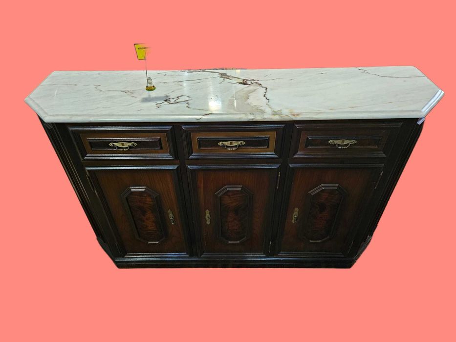 Consola em madeira com tampo em pedra - Muito bom