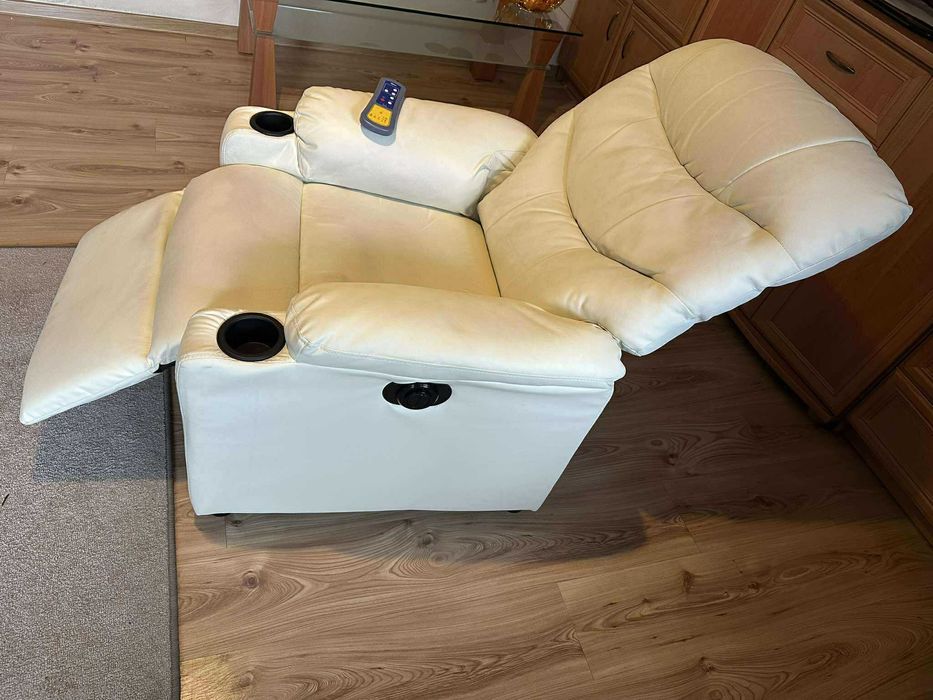 VIDAXL Fotel z masażem, elektryczny, rozkładany, kremowy