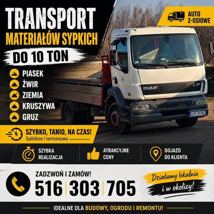 Transport materiał sypkich piach kruszywo ziemia na podniesienie terenu