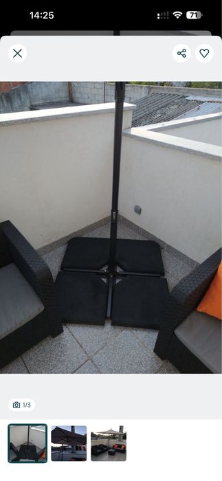 Guarda sol grande com manivela + 4 bases betão 25 kgs cada