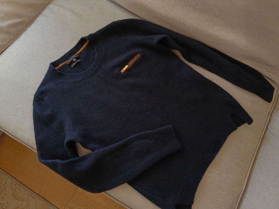 Massimo Dutti granatowy sweter kieszonka złoty zamek M