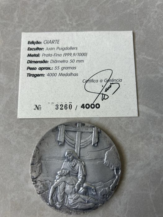 Título:  Medalha “Páscoa” GIARTE – Prata Fina 999,9 – 55 g – Certificado Original