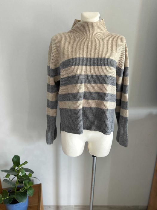 Sweter poncho tunika z golfem 100% wełna 38 M 10