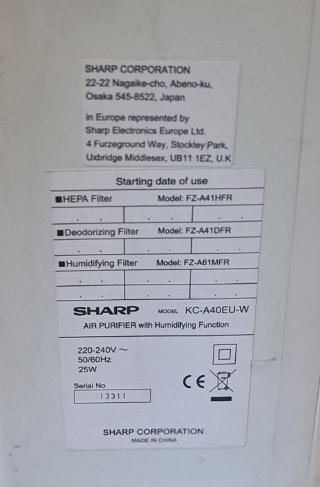 Oczyszczacz powietrza z jonizatorem i nawilżaniem Sharp