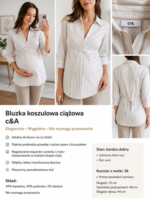 Elegancka bluzka ciążowa C&A 36 do biura | wysmuklająca