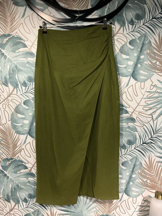 Спідниця Zara, зелена спідниця, лляна спідниця