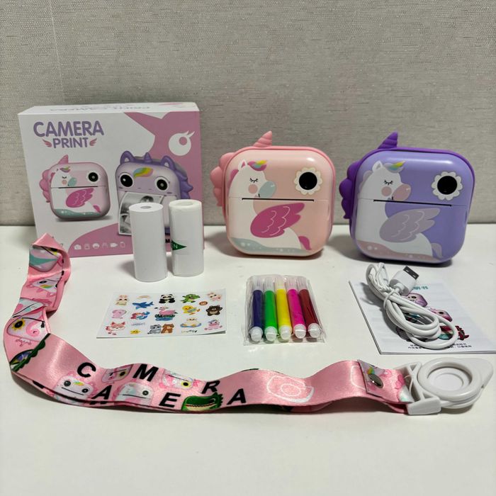 Фотоапарат принтер дитячий з миттєвим друком Єдиноріг рожевий рулони