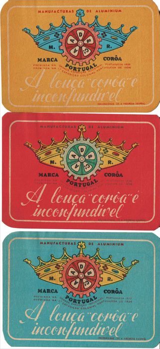 Corôa - louça em " aluminium " - 3 rótulos antigos