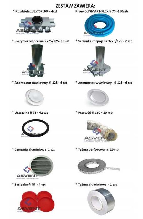 Zestaw  montażowy do rekuperacji dla domu do 120m2.
