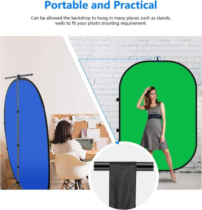 Fundo Reversível Neewer 2-em-1 (Verde Chroma e Azul) – 150x200cm NOVO