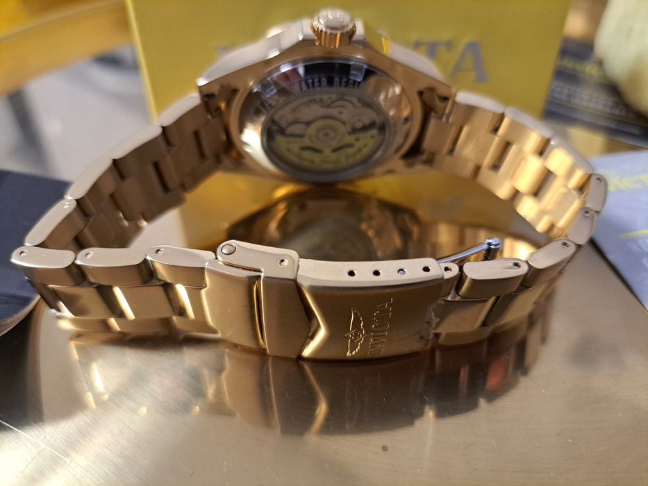 Nowy zegarek mechaniczny invicta złoty bransoleta damski meski