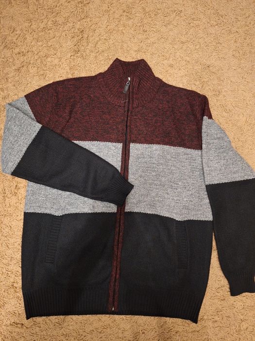 Sweter rozpinany 65% wełny ocieplony XXL