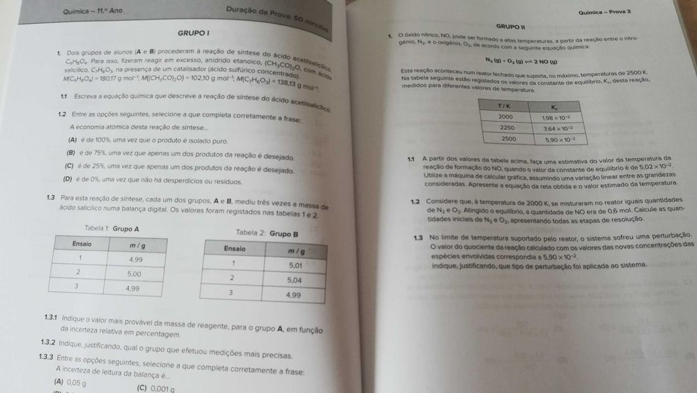 Caderno de exercícios de Química A 11°ANO