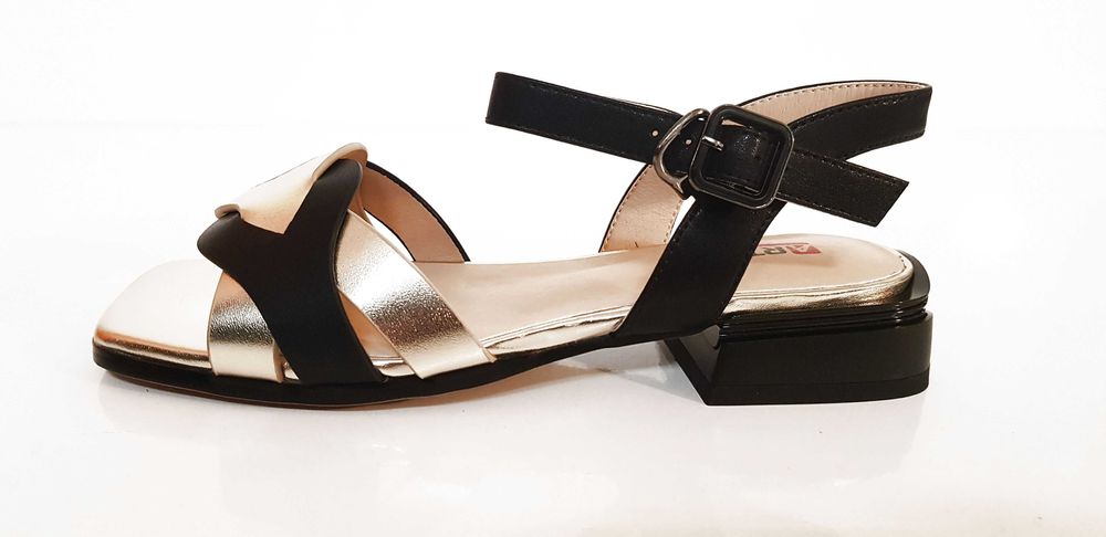 Sandały damskie Artiker skóra, czarno-złote, rozmiary 37,38,39,40,41
