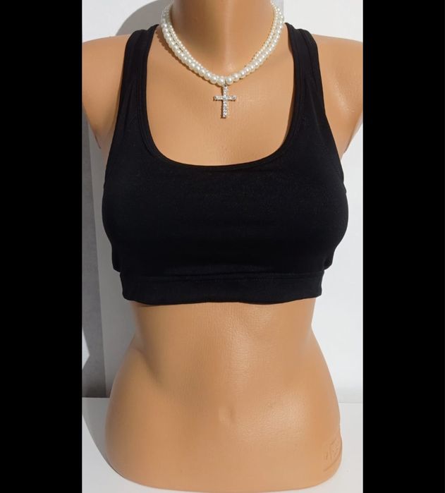 Biustonosz sportowy czarny na ramiączka bez gąbki crop top H&M Sport S
