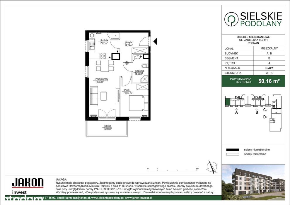 2-pokojowe mieszkanie 50m2 + balkon Bezpośrednio
