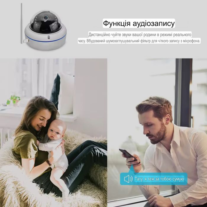 Металлическая купольная IP Wi-Fi камера 5Mp ночное видение аудиозапись
