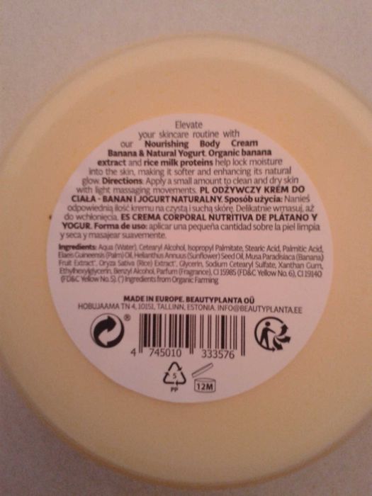 BERRY NICE Krem do ciała odżywczy banan i jogurt wegański 250 ml