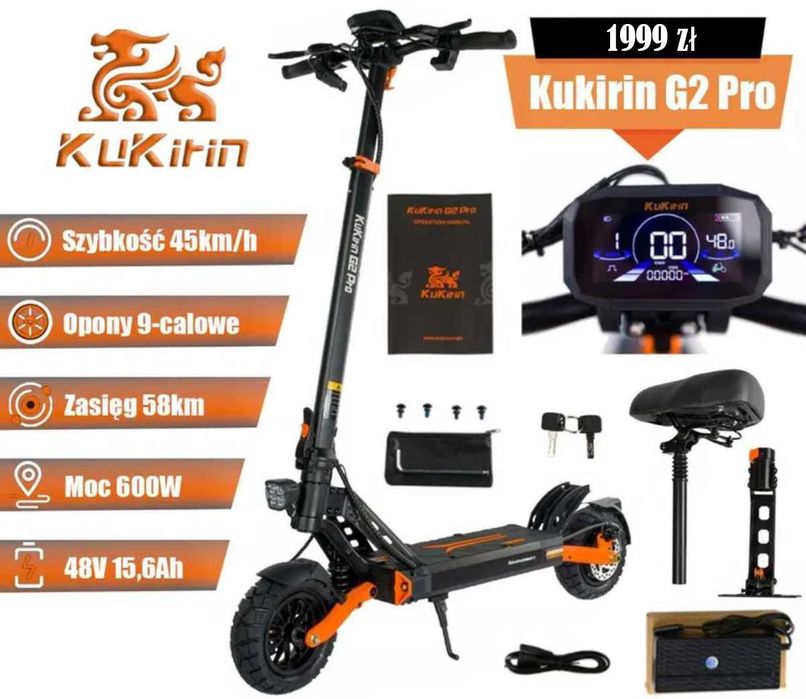 Hulajnoga elektryczna Kukirin G2 Pro 48V 15.6AH 58KM 9" 45km/h 2025