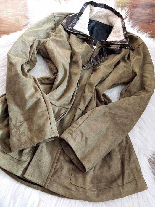 Śliczna kurtka przejściowa wiosenna khaki zielona miękka m l xl