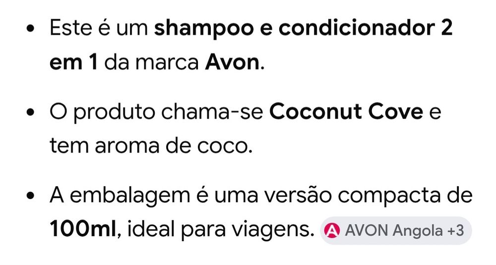 2 em 1 Champô e Condicionador de Coco 100ml AVON