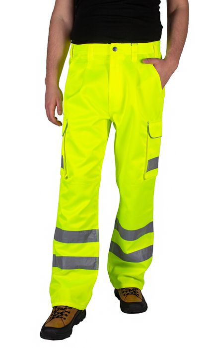 Spodnie Robocze Odblaskowe Bojówki Żółte Bhp 34/34