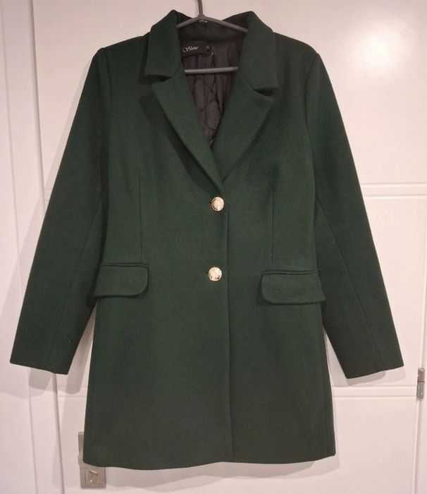 Płaszcz butelkowa zieleń 50% wełna