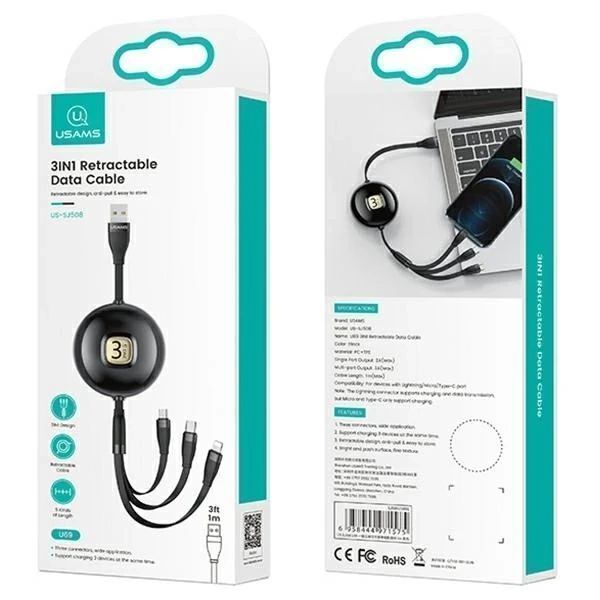USAMS Kabel U69 3w1 1m niebieski/blue (lightning/microUSB/USB-C)