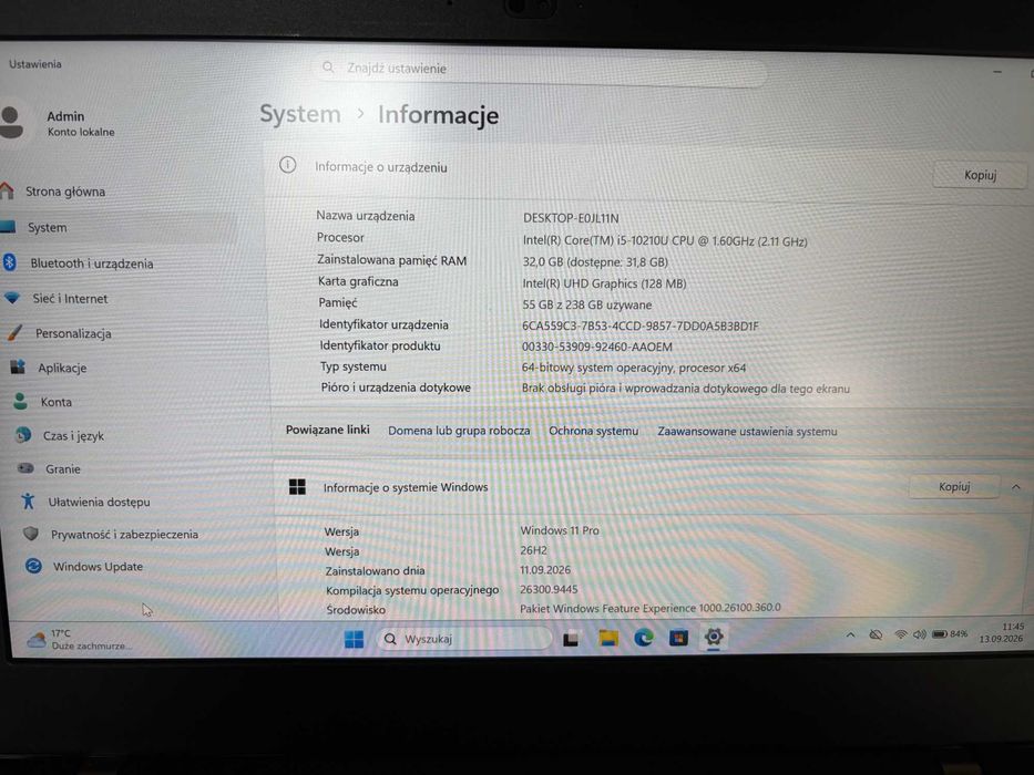 Laptop Lenovo ThinkPad L14 gen1 32GB RAM Intel Core i5-10210U w pełni sprawny