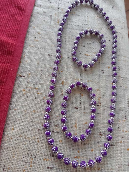 fioletowy komplet bizuterii