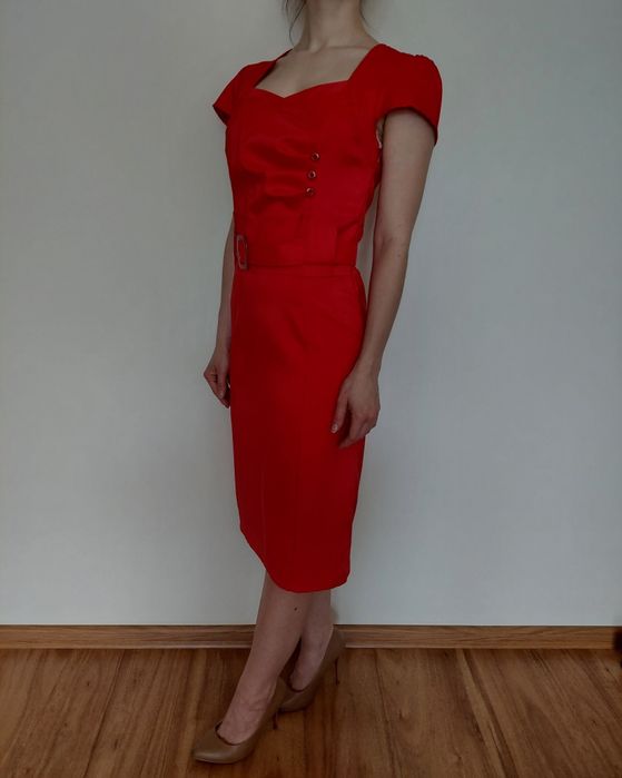 Czerwona sukienka styl retro vintage lata 50 60 dekolt serce M 38