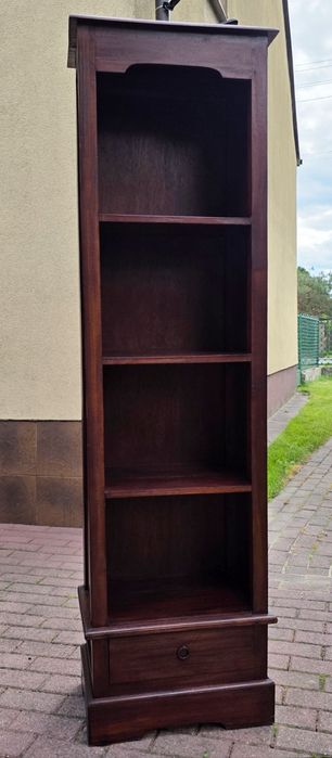 CIEKAWA 100% Lita Tekowa Kolonialna Biblioteka Regał Na Książki z Szufladą WYSYŁKA