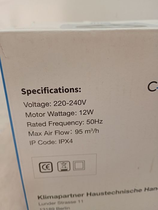 Wentylator łazienkowy 100mm