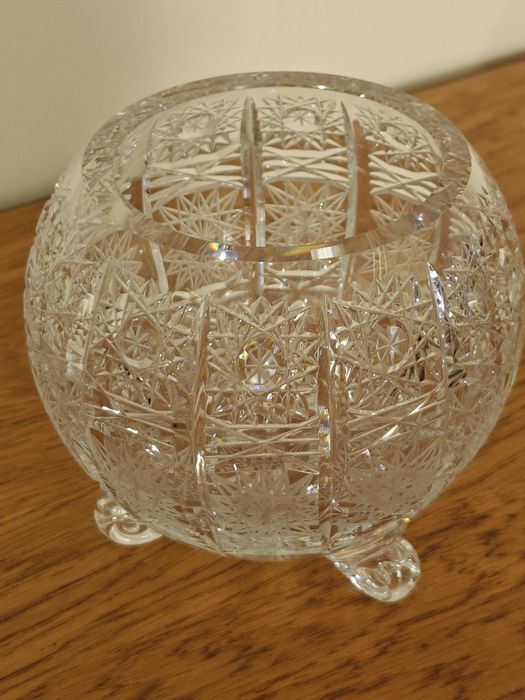 Kryształy PRL Misa na nóżkach, Wazon Kula, Owocarka