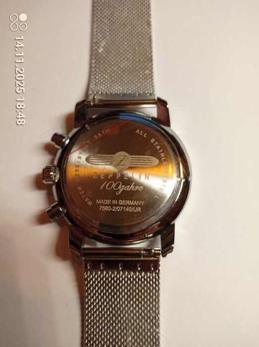 Piękny, stylowy, męski zegarek Zeppelin MOD z białą tarczą, chronograf