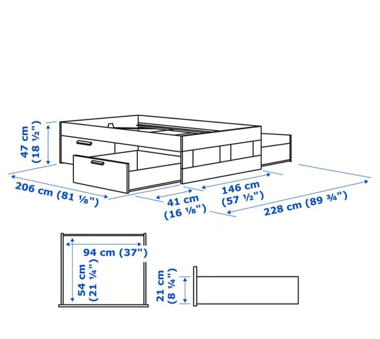 Cama de casal, com colchão, cor branca da marca Brimnes