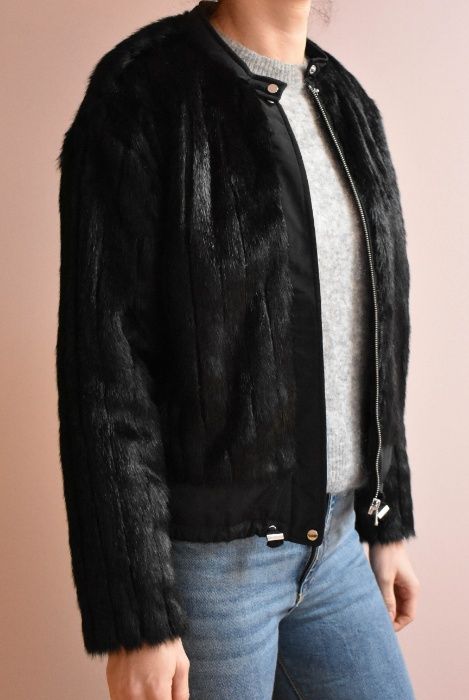 ZARA czarna kurtka bomber futro S M